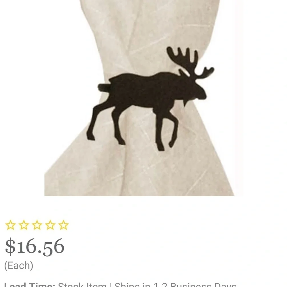 Napkin Rings, 4 Wrought Iron Moose Handmade in USA, Black Matte Finish, Unique.